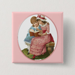 Girls Reading 15 Cm Square Badge