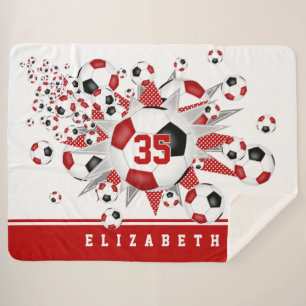 girls red black athletic soccer balls stars  sherpa blanket