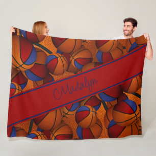 girls red blue basketball team colours personalise fleece blanket