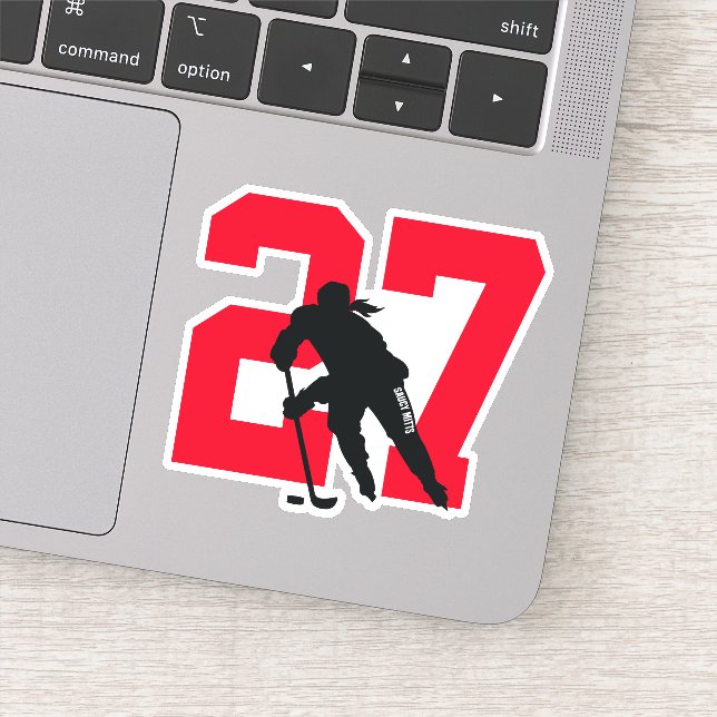 Girls Red Custom Hockey Player Number Sticker (Detail)