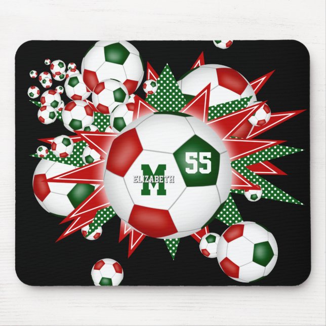 girls red green black soccer ball blowout mouse pad (Front)
