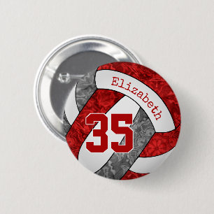 girls red grey volleyball team colours personalise 6 cm round badge
