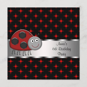 Girls Red Ladybug Birthday Party Invitation