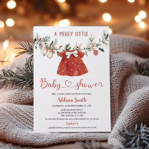 Girls Red Merry Little Baby Shower Baby Shower Invitation
