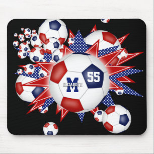girls red white blue soccer ball blowout mouse pad