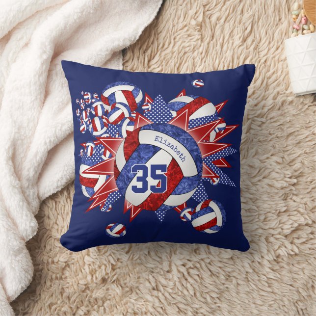 girls red white blue volleyballs stars  cushion (Blanket)