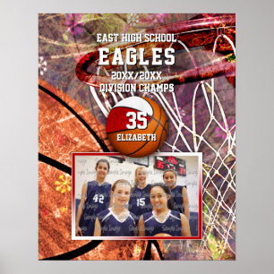 girls red white team colors photo basketball poster