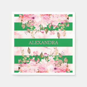 Girls Religious Celebration Green Pink Stripe Napkin