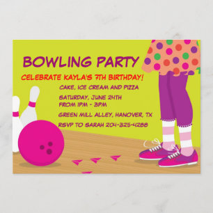 Girl's Retro Bowling Birthday Party Invitations