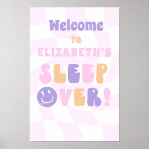 Girls Retro SLEEPOVER Birthday Party Welcome Poster