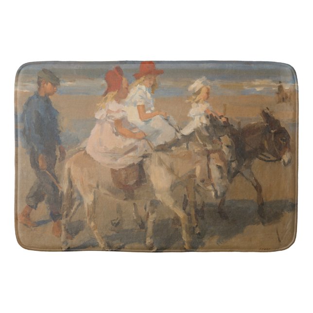 Girls Riding Donkeys on the Beach (Isaac Israels) Bath Mat (Front)