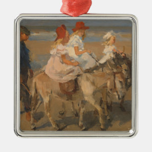 Girls Riding Donkeys on the Beach Metal Ornament