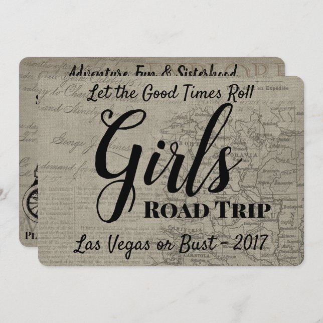 Girls Road Trip Vintage Invitation (Front/Back)