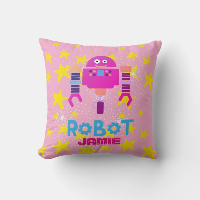 GIRLS ROBOT Decor Pink Named LOTS of Robots Cushion (Front)