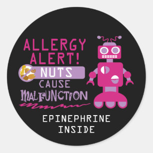Girls Robot Tree Nut Peanut Allergy Alert Classic Round Sticker