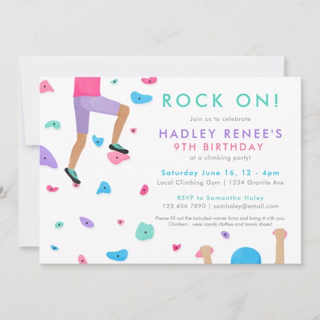 Girls Rock Climbing Birthday Party Invitation (Front)