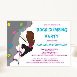 Girls Rock Climbing Birthday Party Invitations
