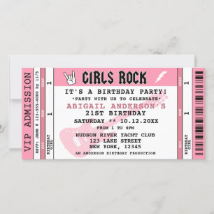 GIRLS ROCK CONCERT TICKET  BIRTHDAY INVITATION