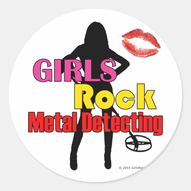 Girls Rock Metal Detecting Round Stickers (Front)