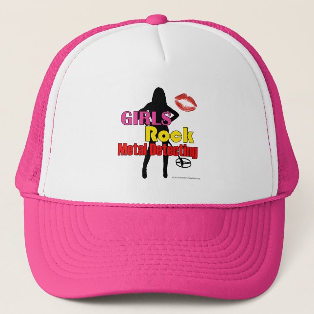 Girls Rock Metal Detecting Trucker Hat in PINK (Front)