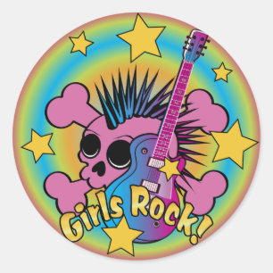 Girls Rock Skull Classic Round Sticker