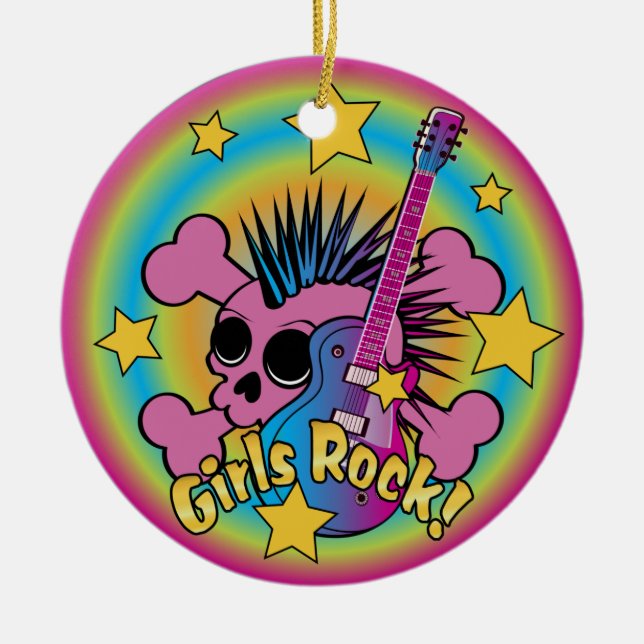 Girls Rock Skull & Crossbones Ceramic Ornament (Front)