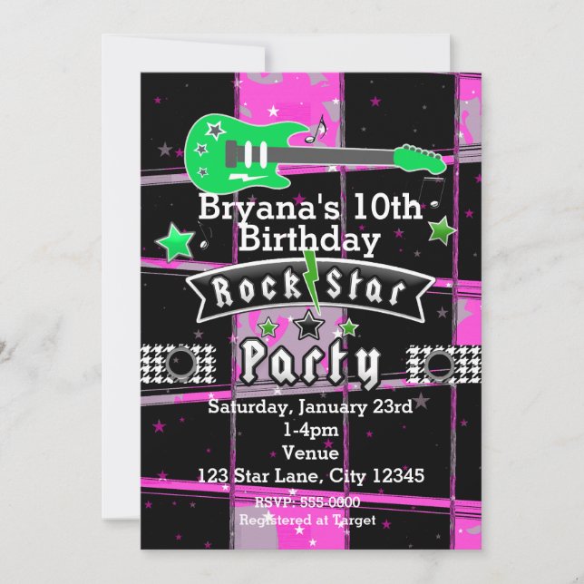 Girls Rock Star Birthday Party Invitations (Front)