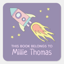 Girl's Rocket Ship 'This Book Belongs' and Name