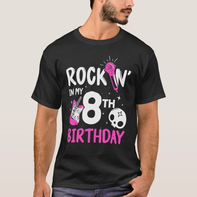 Girls Rockstar Birthday Rock Star Themed Guitar 8t T-Shirt (Front)