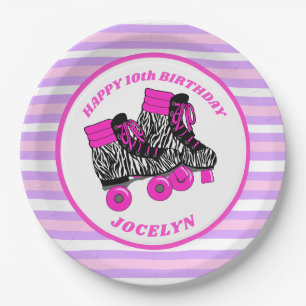 Girl's Roller Skate Birthday Party Paper Plate