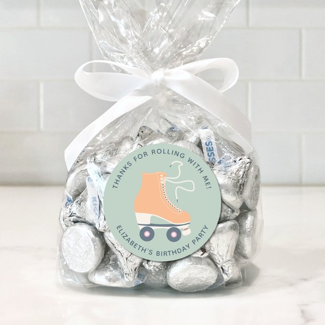 Girls Roller Skating Birthday Party Thank You Classic Round Sticker (Creator Uploaded)