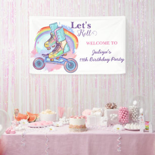 Girls Roller Skating purple Birthday Party Banner