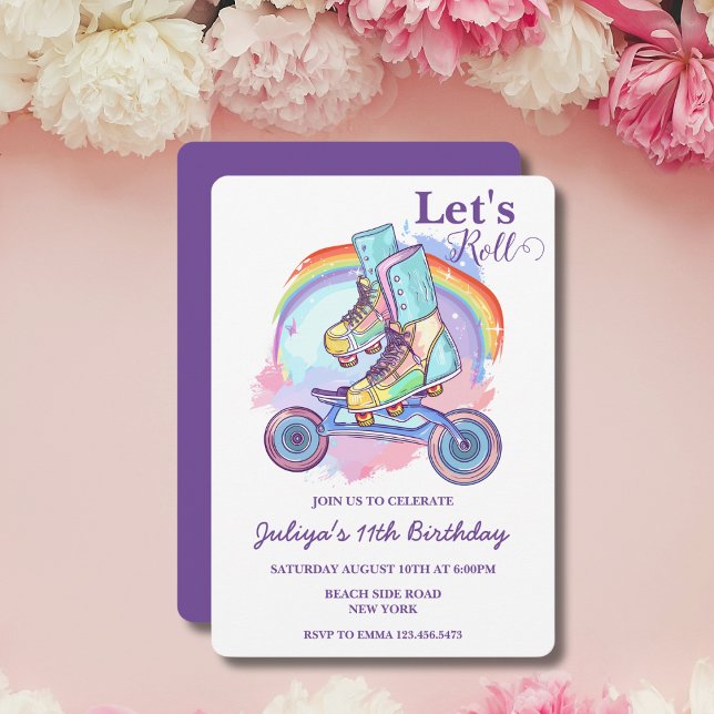 Girls Roller Skating purple Birthday Party Invitation (Creator Uploaded)