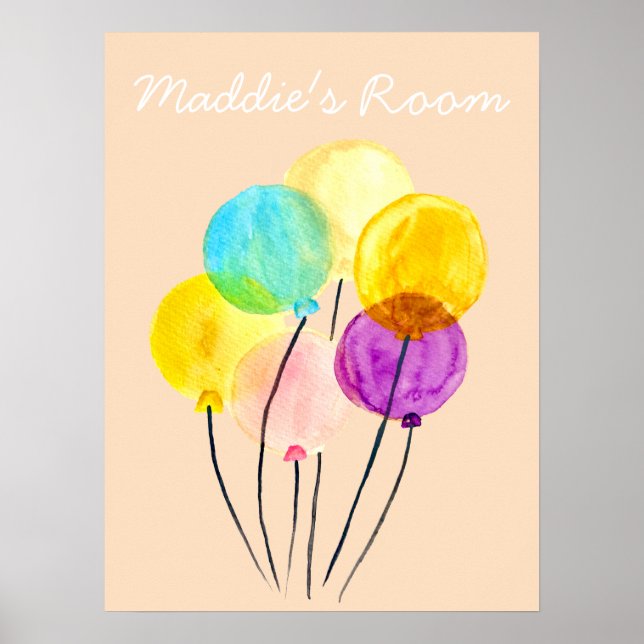 Girls room balloons watercolor pretty art poster (Front)