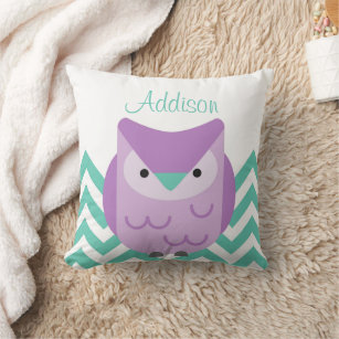Girl's Room Cute Teal and Purple Owl Cushion