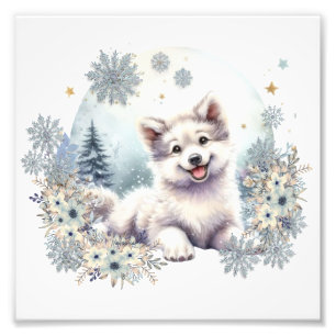 Girls Room Nursery Cute Dog Wolf Blue Winter theme Photo Print