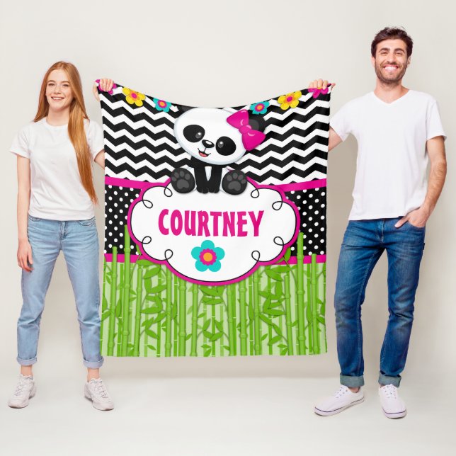 Girls Room Panda Bear Personalised Throw Blanket (In Situ)