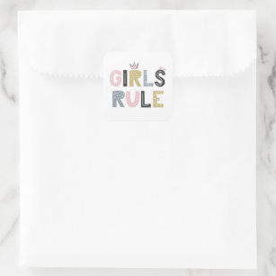 Girls Rule Funky Lettering Square Sticker