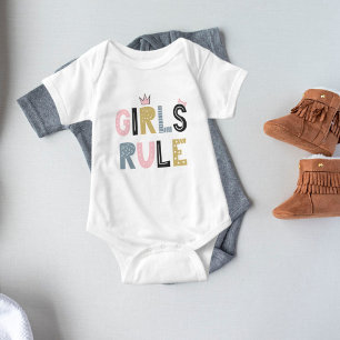 Girls Rule Scandinavian Word Art Baby Bodysuit