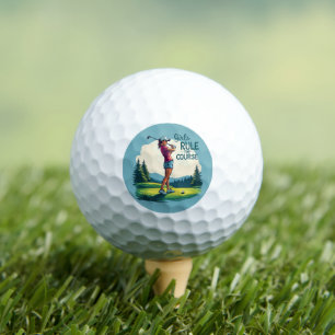 Girls Rule the Course Retro Golf Illustration Balls