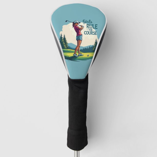 Girls Rule the Course Retro Golf Illustration Head Cover (Front)