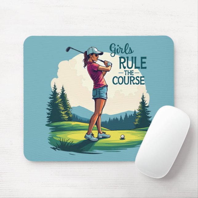 Girls Rule the Course Retro Golf Illustration Mouse Pad (With Mouse)