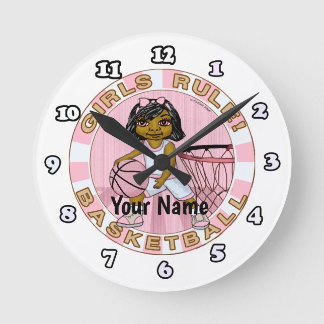 Girls Rules Basketball  Round Clock (Front)