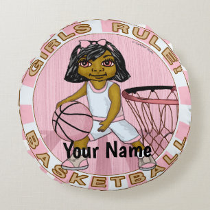 Girls Rules Basketball  Round Cushion