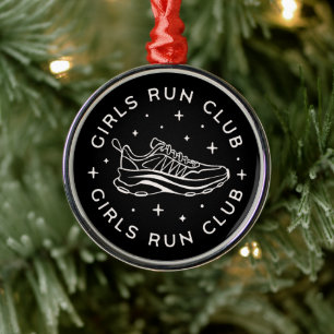 Girls run running club metal ornament