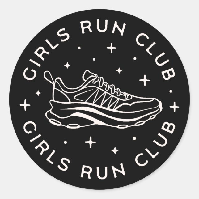 Girls run running club squad classic round sticker (Front)
