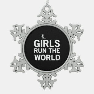 Girls Run the World Snowflake Pewter Christmas Ornament