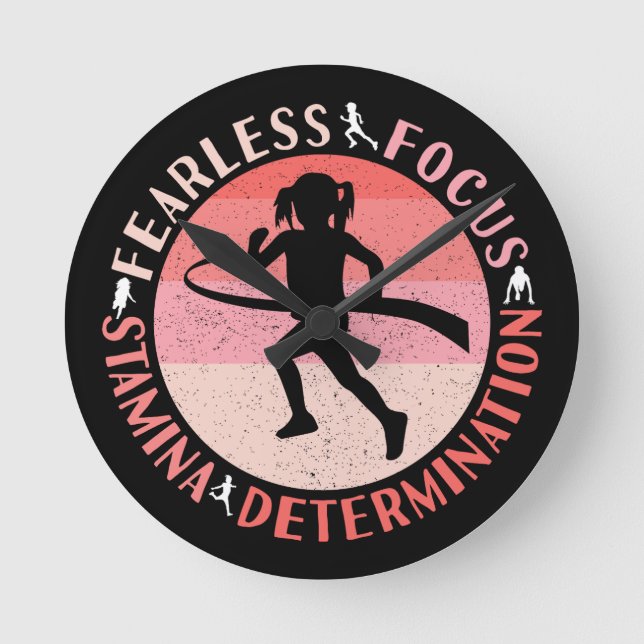 Girls Running Mindset - Focus Fearless Runner Round Clock (Front)