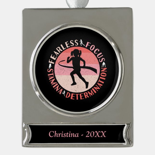 Girls Running Mindset - Focus Fearless Runner Silver Plated Banner Ornament (Front)