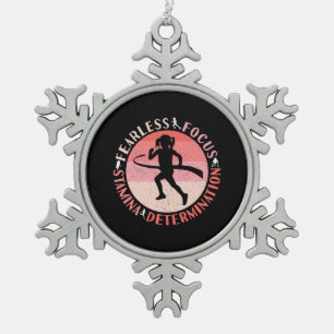 Girls Running Mindset - Focus Fearless Runner Snowflake Pewter Christmas Ornament